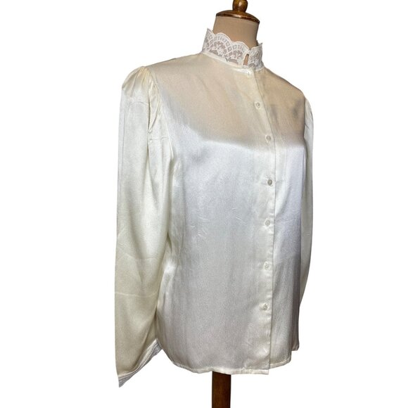 Vintage Gunne Sax Victorian Ivory Lace Back Button-Up Blouse With High Collar 11 - Picture 2 of 10